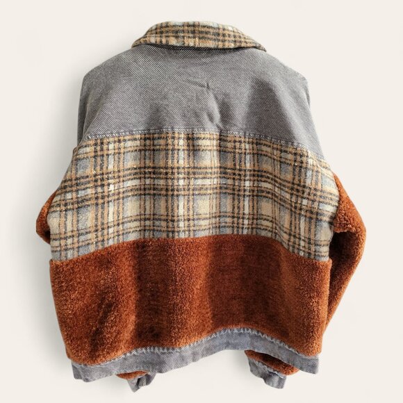 Oli & Hali Pieced Sherpa Corduroy Plaid Jacket Womens Large Button Down - Picture 5 of 12